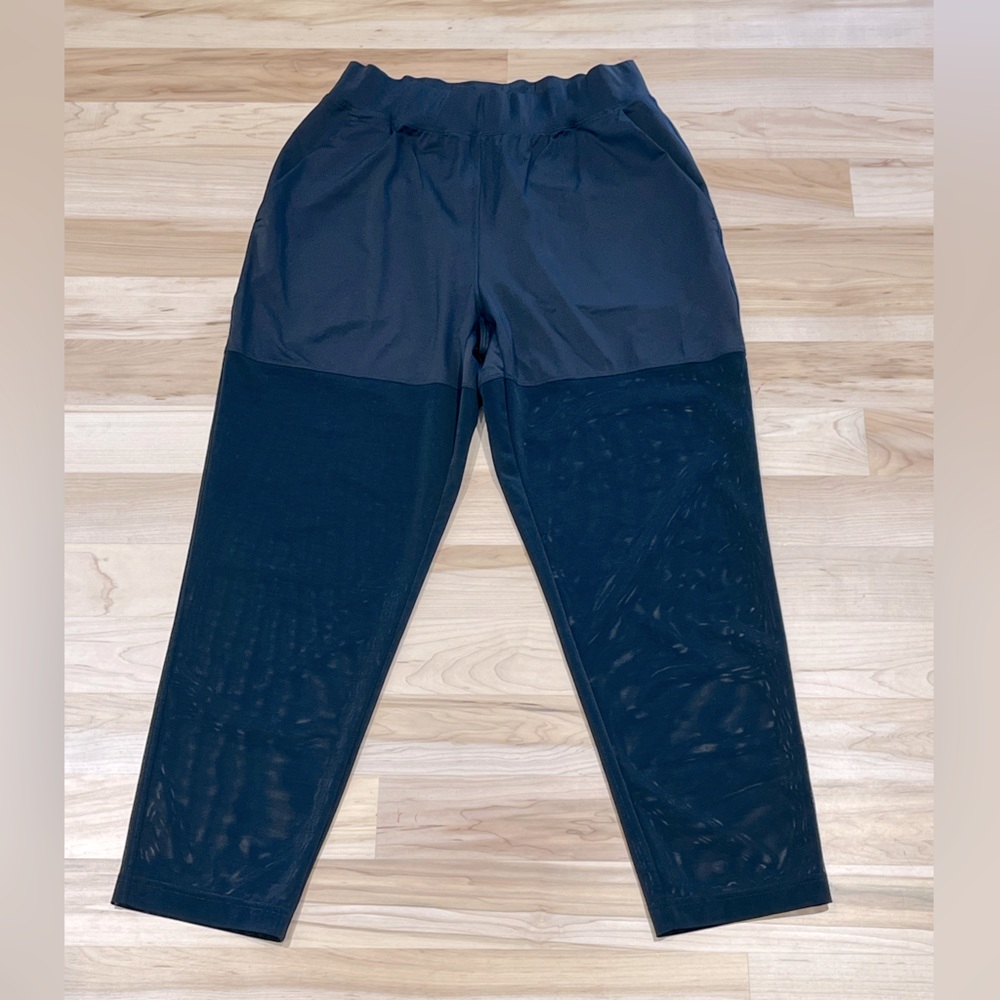 New Balance Size S Black Crop Athletic Jogger Pants with Transparent Mesh Legs